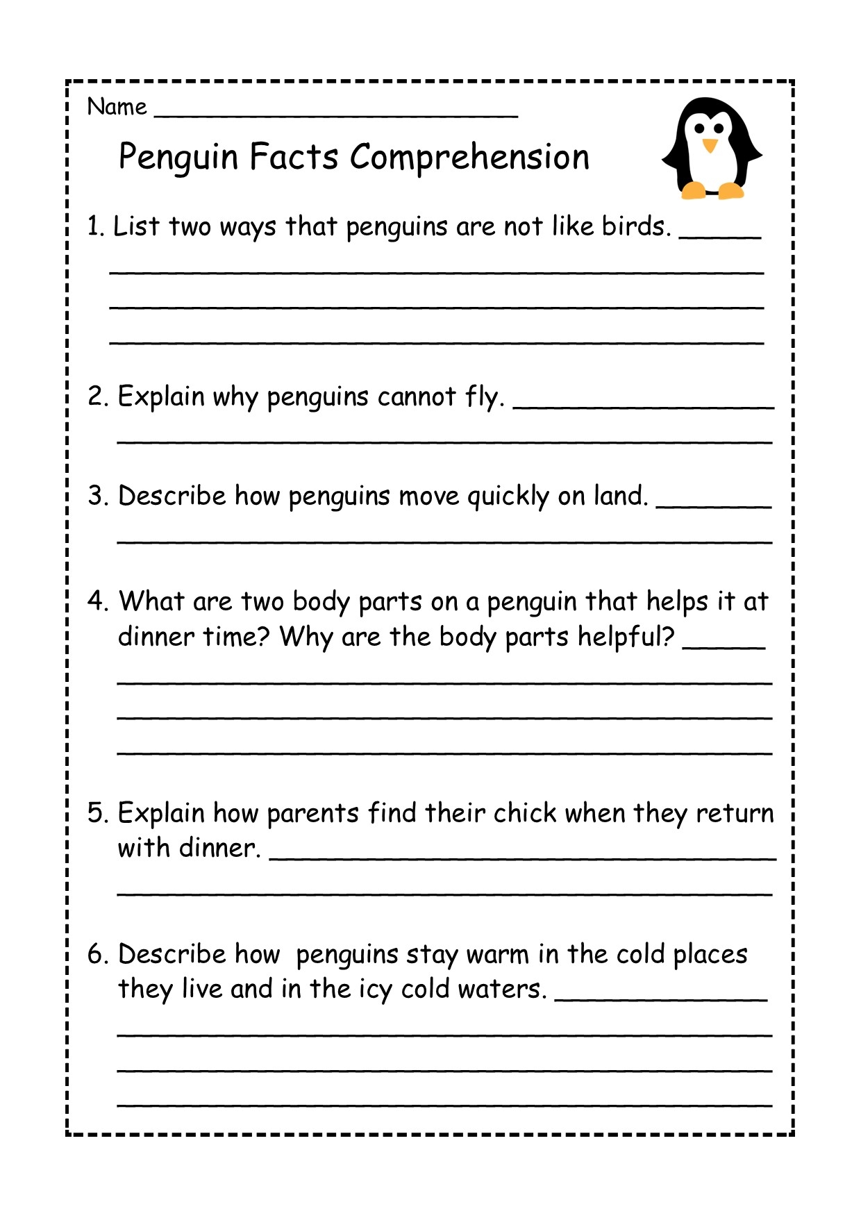 Penguin Facts Reading Comprehension Passage Made By Teachers