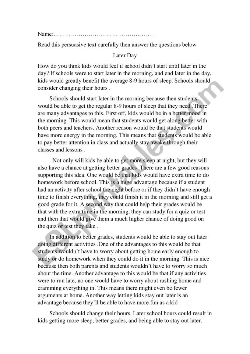 Persuasive Reading Passage ESL Worksheet By Amanytharwat
