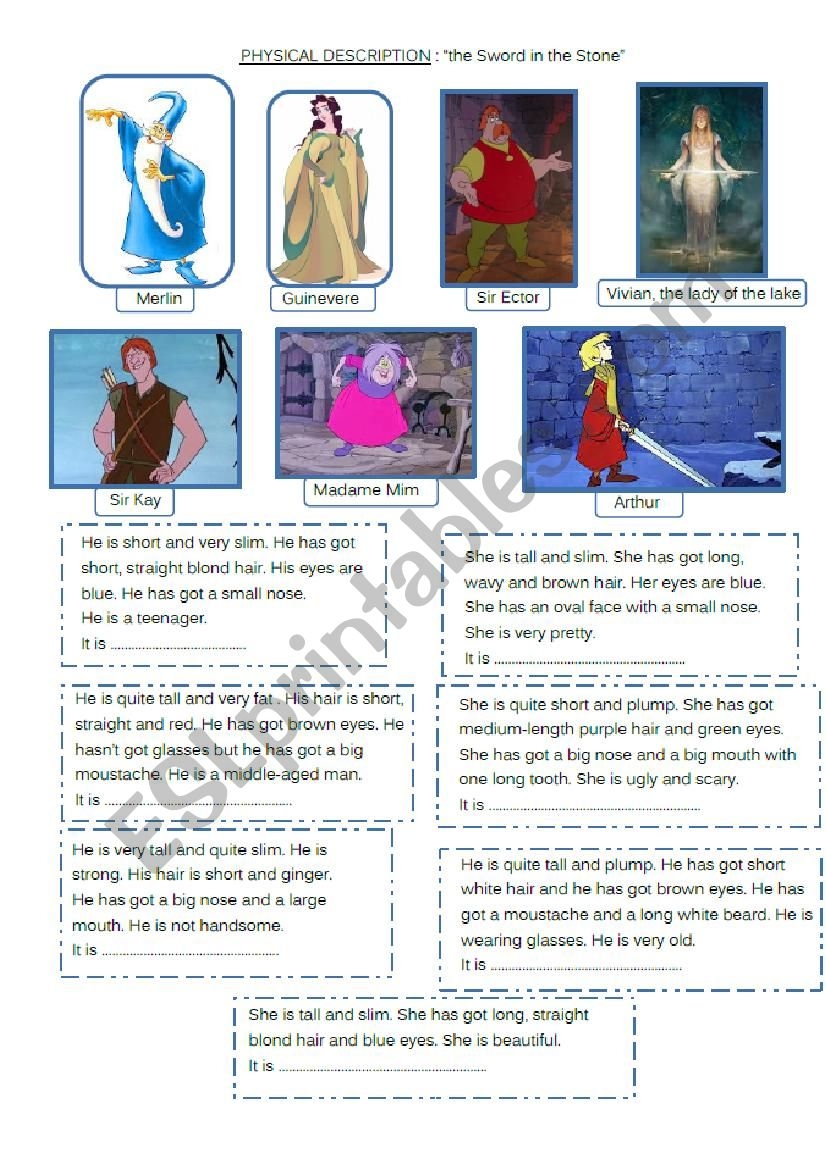 Physical Description King Arthur ESL Worksheet By Faurfab