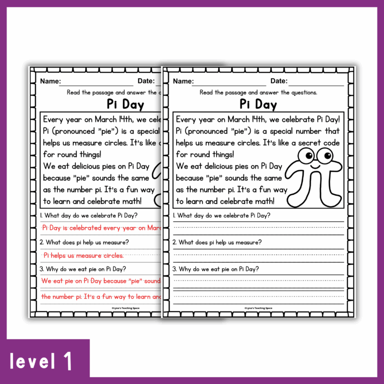 Pi Day Reading Comprehension Passages U0026 Questions 2 Levels 