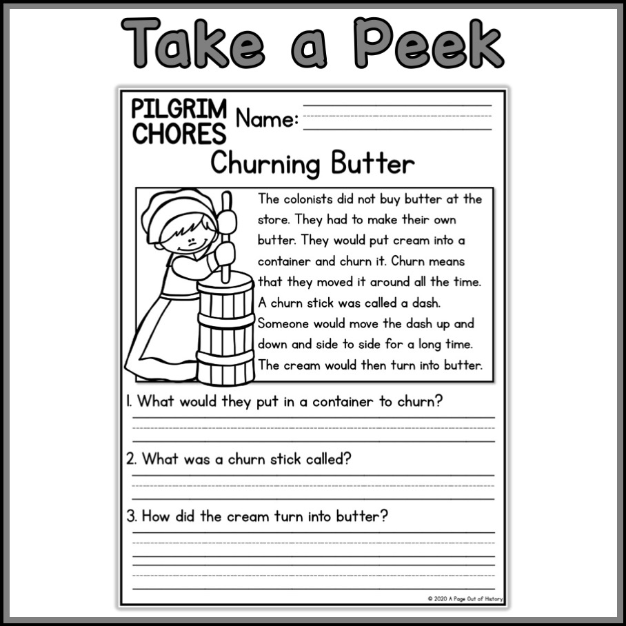 Pilgrim Chores Social Studies Reading Comprehension Passages K 2 Made By Teachers