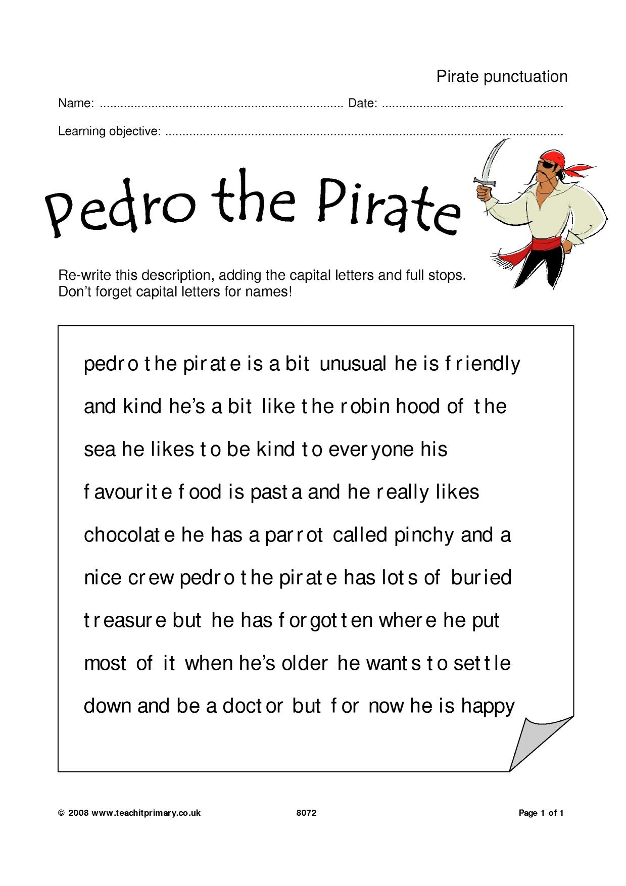Reading Comprehension Worksheets Pirates