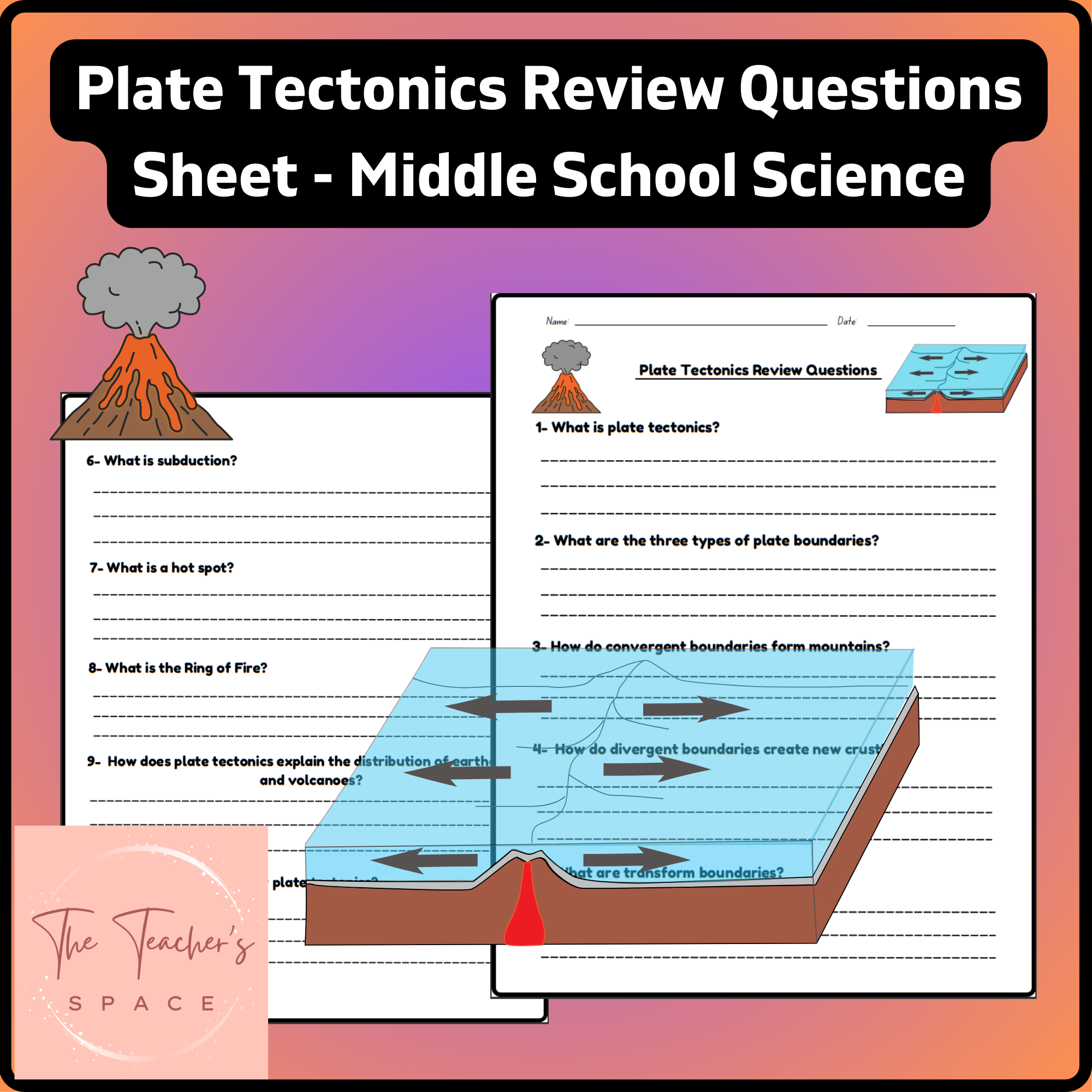 Plate Tectonics Review Questions Sheet Middle School Science Made By Teachers