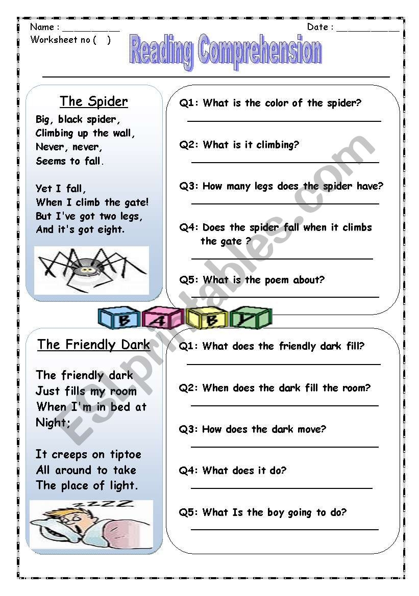 Poetry Reading Comprehension Worksheets Grade 2
