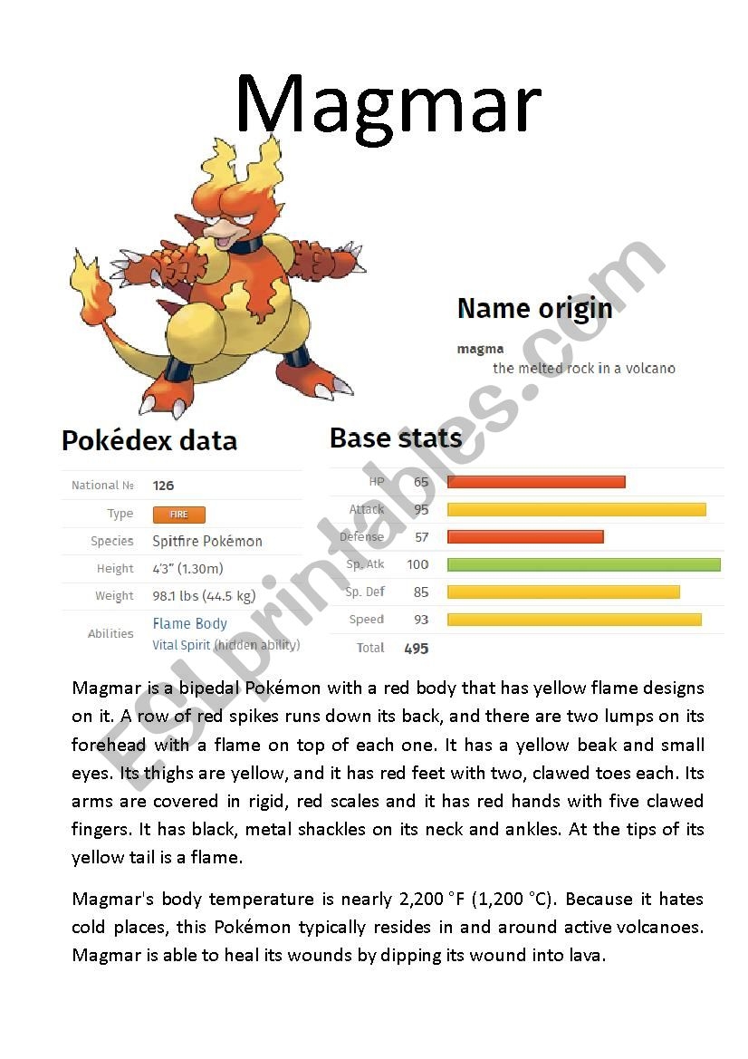 Pok mon Database 7 Of 8 ESL Worksheet By Ipsagel