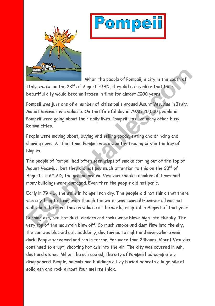 Pompeii The Lost City ESL Worksheet By Louisenoctor