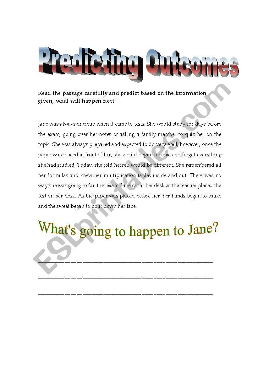 Predicting Outcomes ESL Worksheet By Lyrill