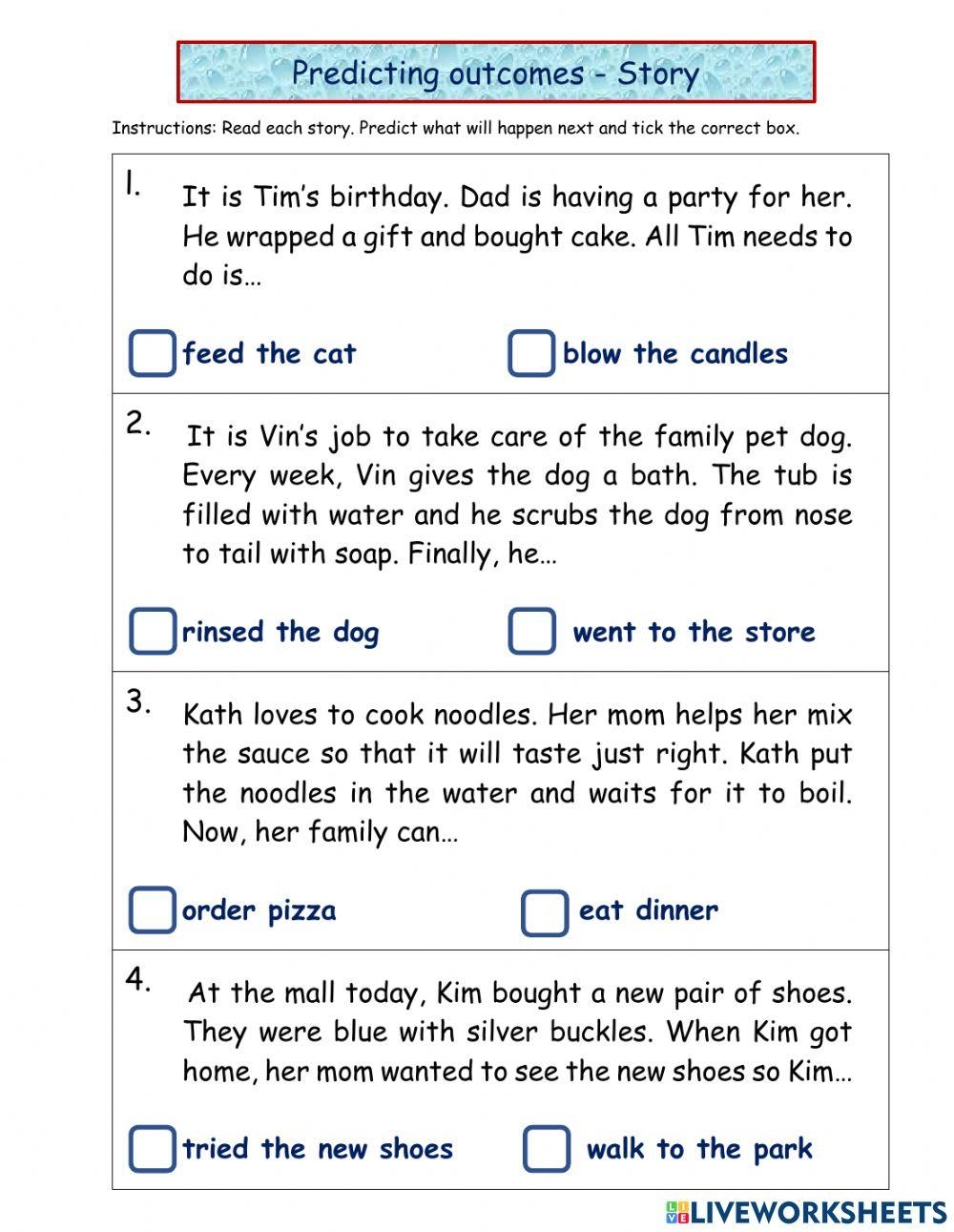 Predicting Outcomes Story Worksheet Live Worksheets Worksheets 