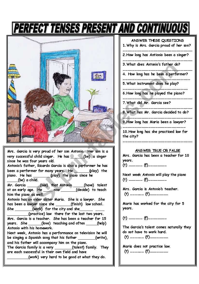 PRESENT PERFECT AND PRESENT PERFECT CONTINUOUS ESL Worksheet By GIOVANNI