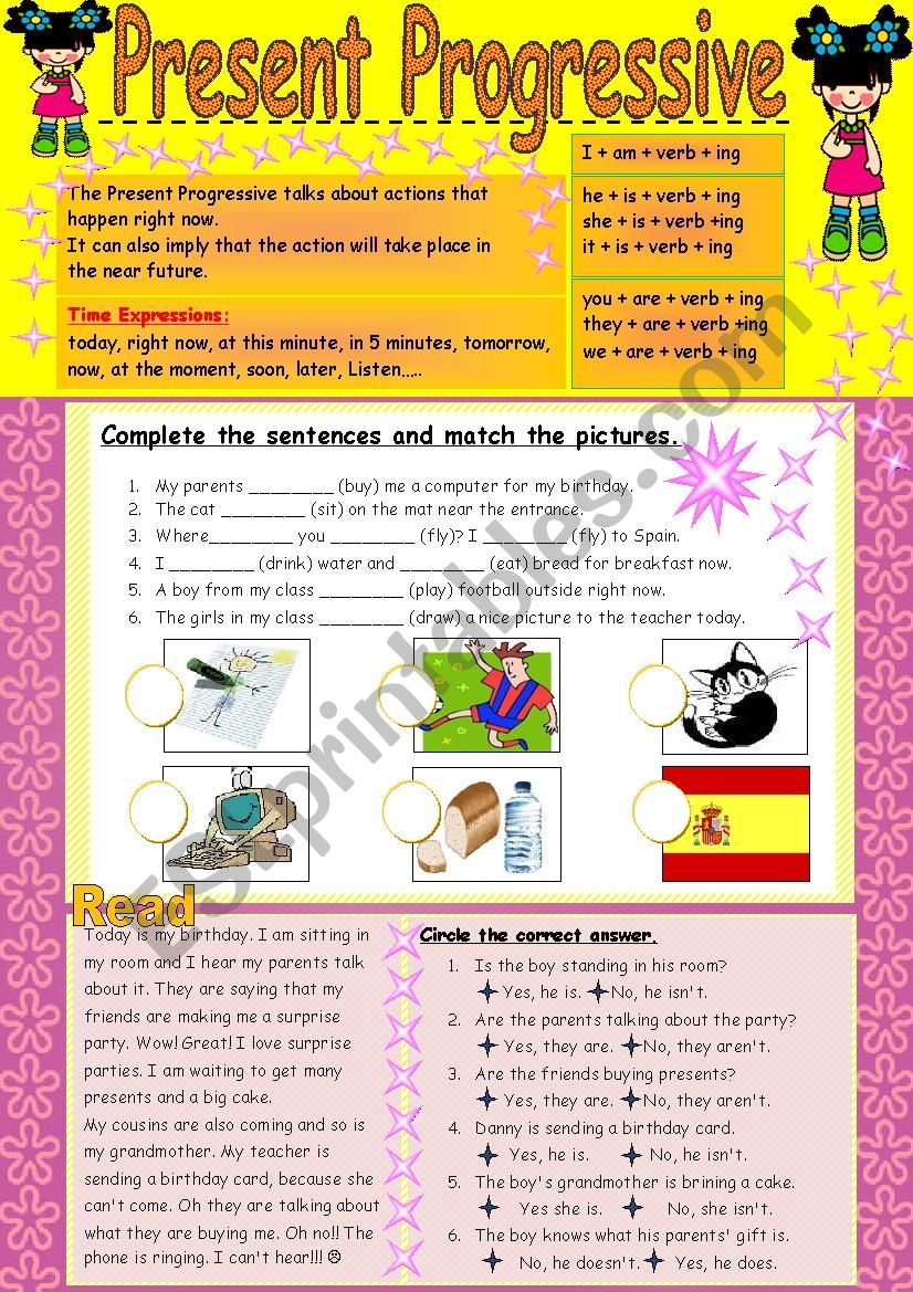 Present Progressive A Short Reading Comprehension ESL Worksheet By Ggroneet