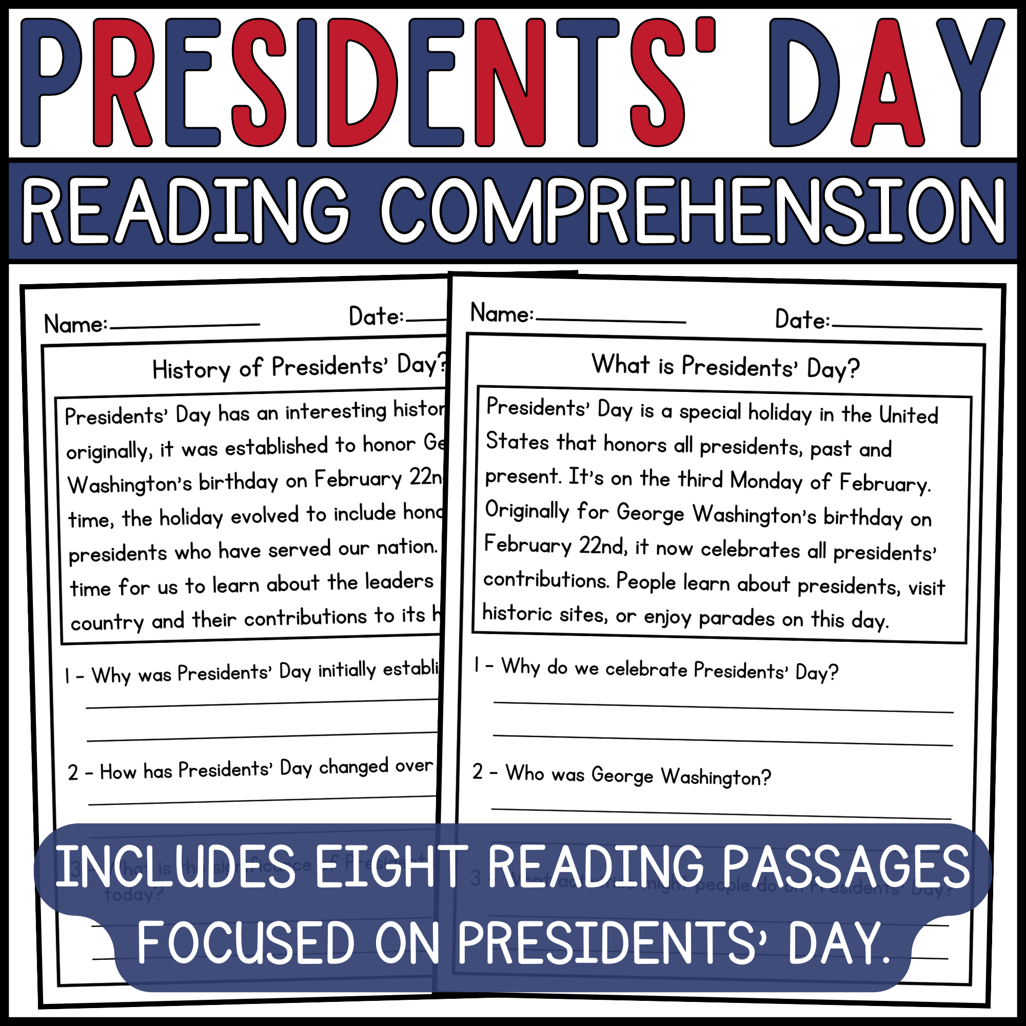 Presidents Day Reading Comprehension Passages And Questions Presidents Day Reading Passages