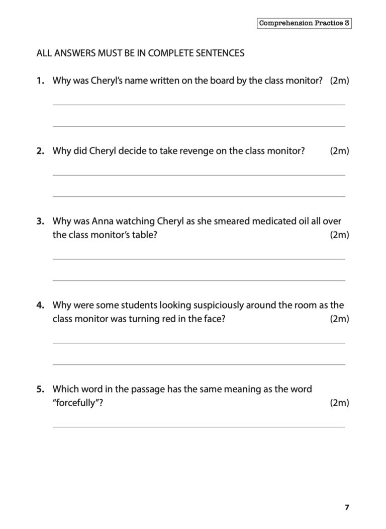 Primary 3 English Comprehension Practice CPD Singapore Education Services Pte Ltd
