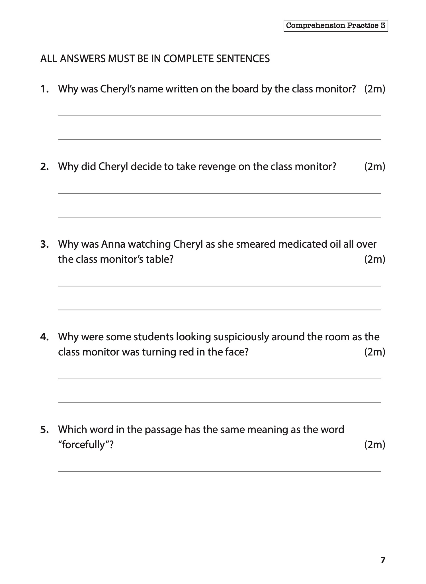 Primary 3 English Comprehension Practice CPD Singapore Education Services Pte Ltd