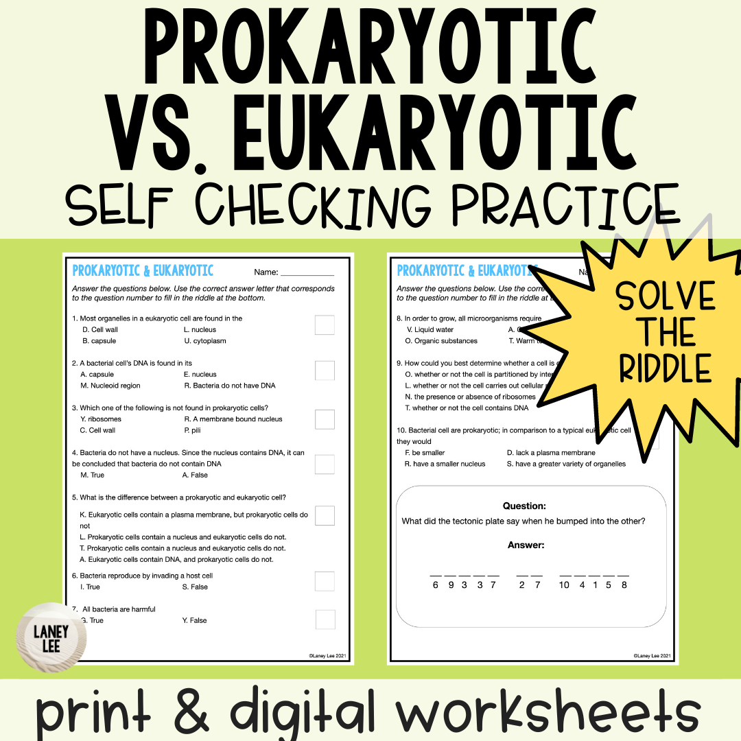 Prokaryotic Vs Eukaryotic Self Checking Practice Worksheet 