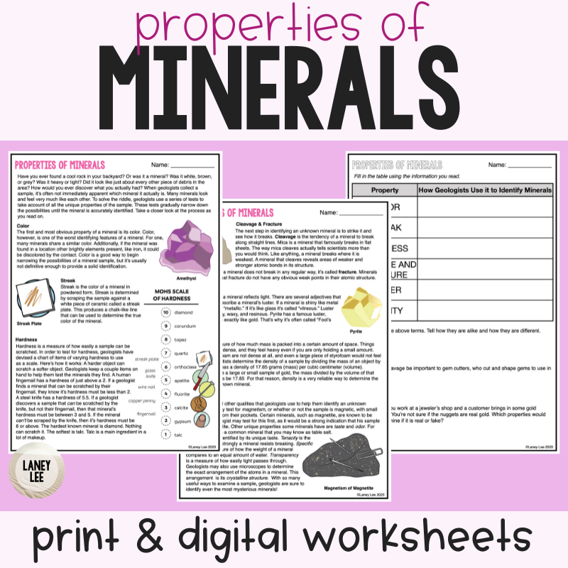 Properties Of Minerals Guided Reading Worksheet With Answer Key