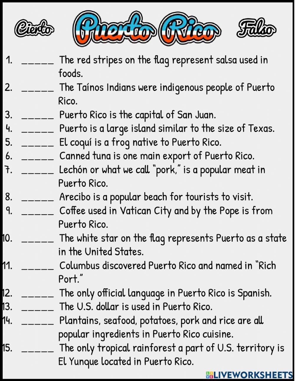 Puerto Rico Worksheets Worksheets Library
