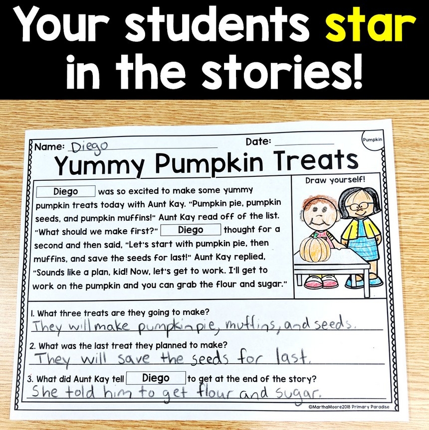 Pumpkin PERSONALIZED Reading Passages