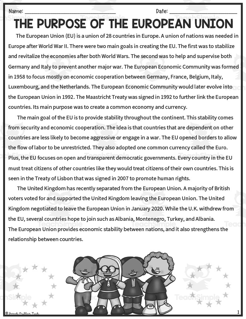 Purpose Of The European Union Reading Packet