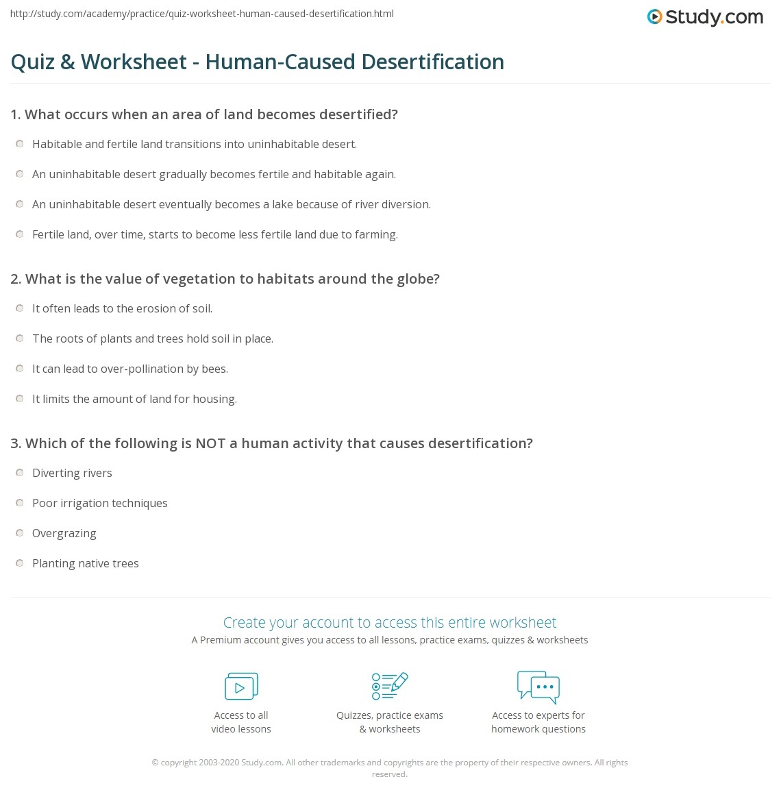 Quiz U0026 Worksheet Human Caused Desertification Study