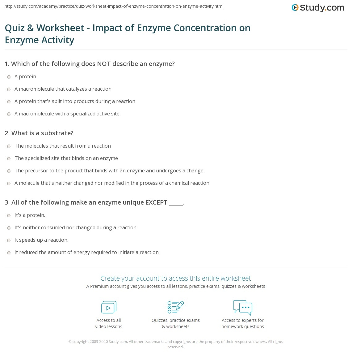 Quiz U0026 Worksheet Impact Of Enzyme Concentration On Enzyme 