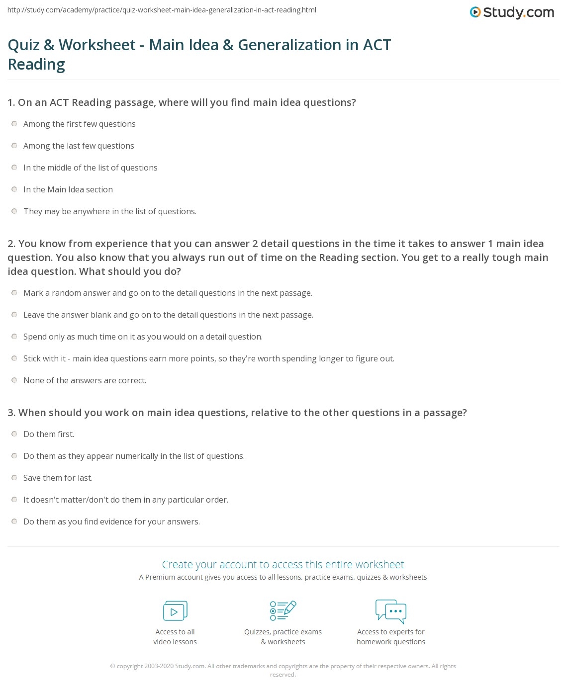 Generalization Reading Comprehension Worksheets