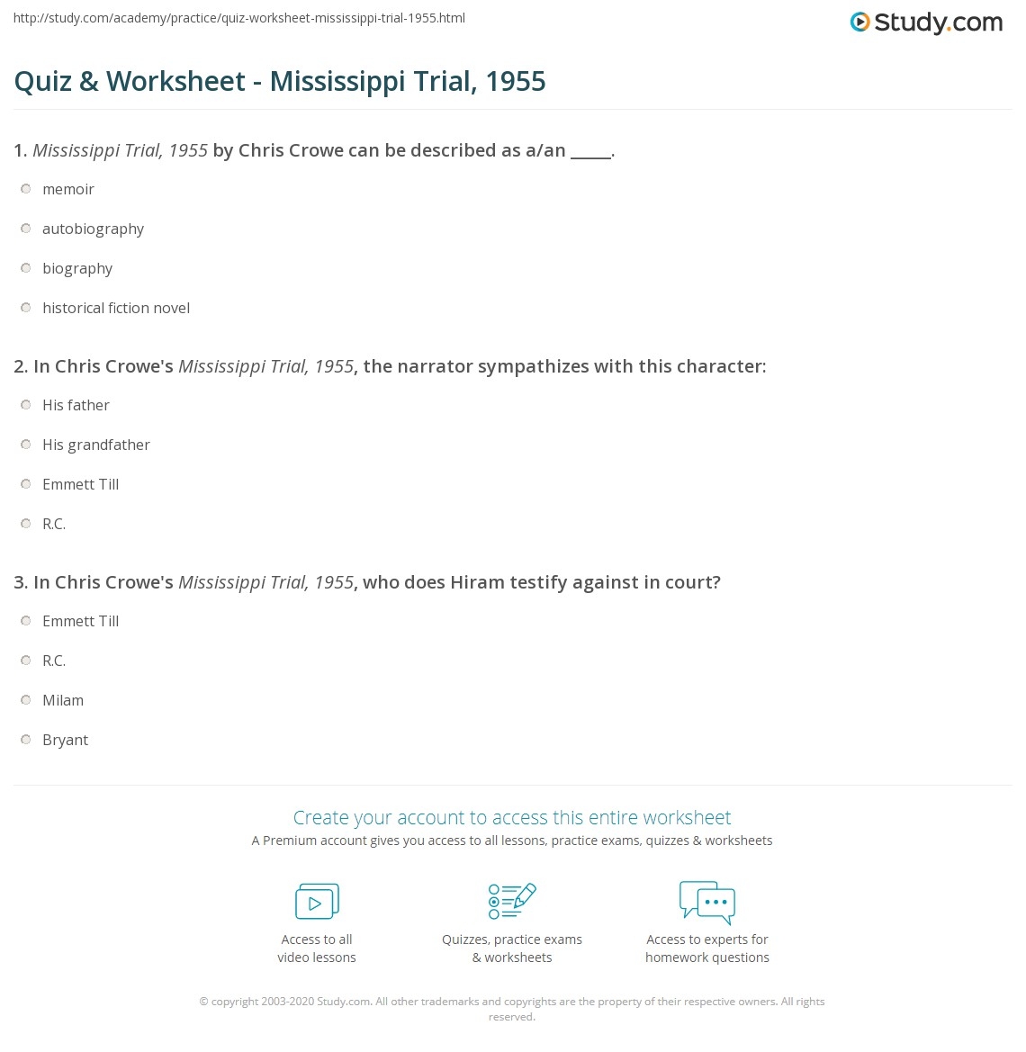 Quiz U0026 Worksheet Mississippi Trial 1955 Study