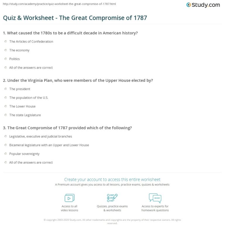 Quiz U0026 Worksheet The Great Compromise Of 1787 Study
