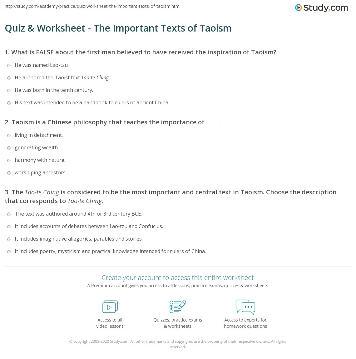 Quiz U0026 Worksheet The Important Texts Of Taoism Study