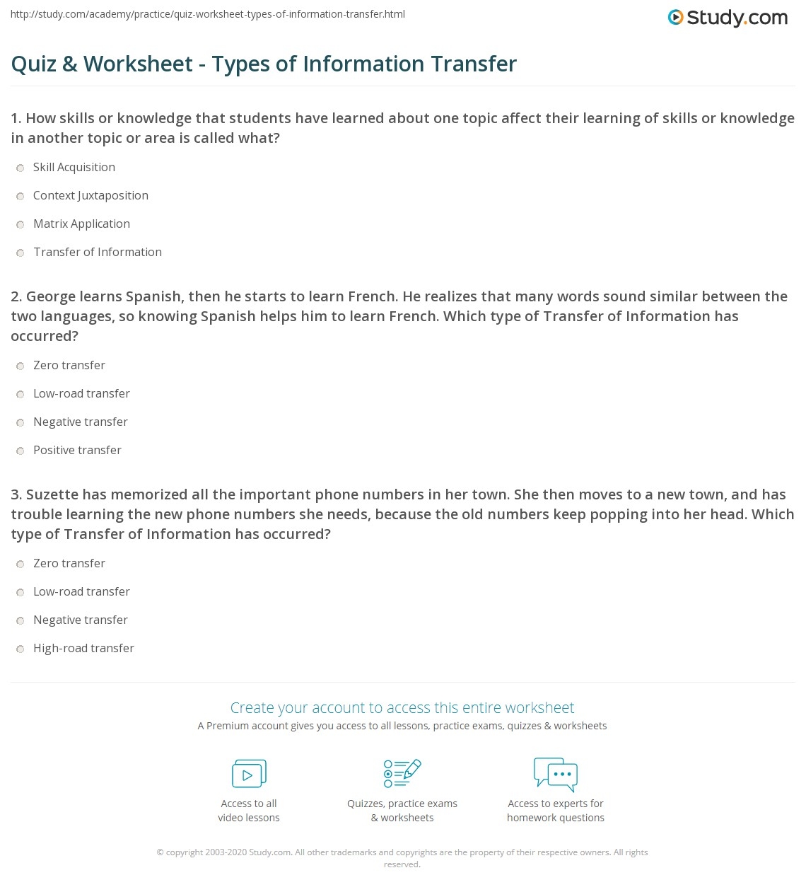 Quiz U0026 Worksheet Types Of Information Transfer Study