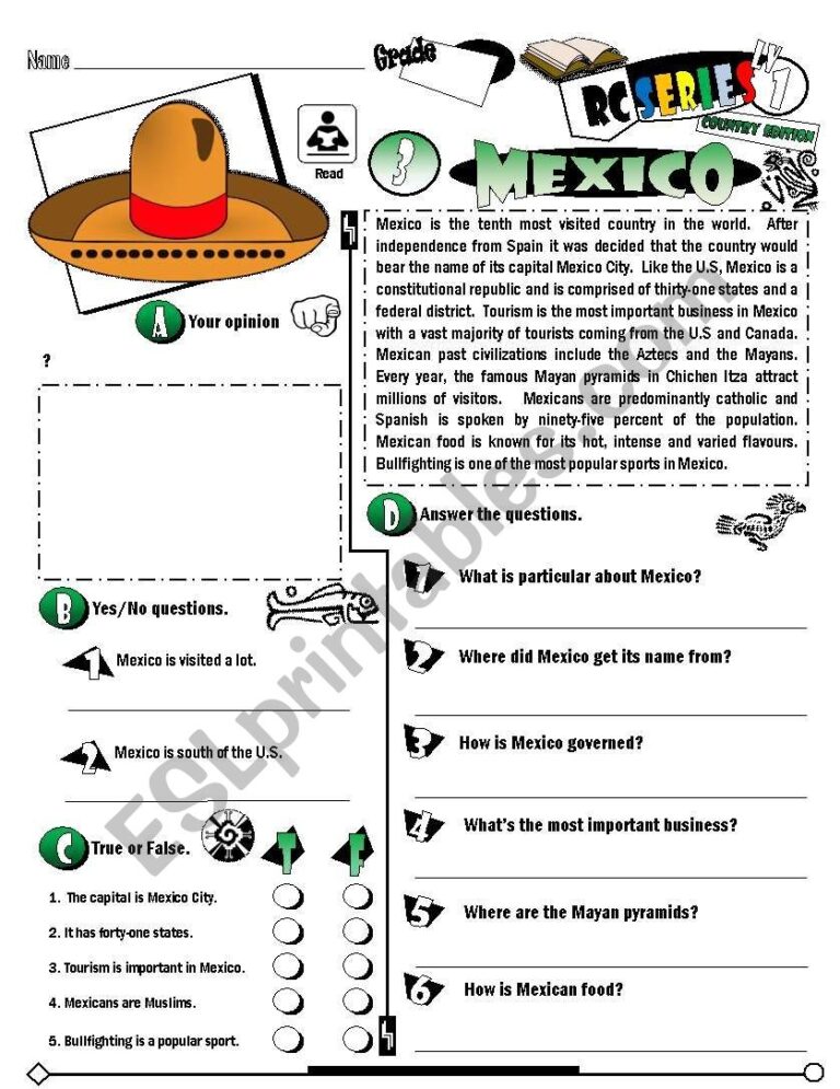 RC Series Level 01 Country Edition 03 Mexico Fully Editable Key ESL Worksheet By Melahel7