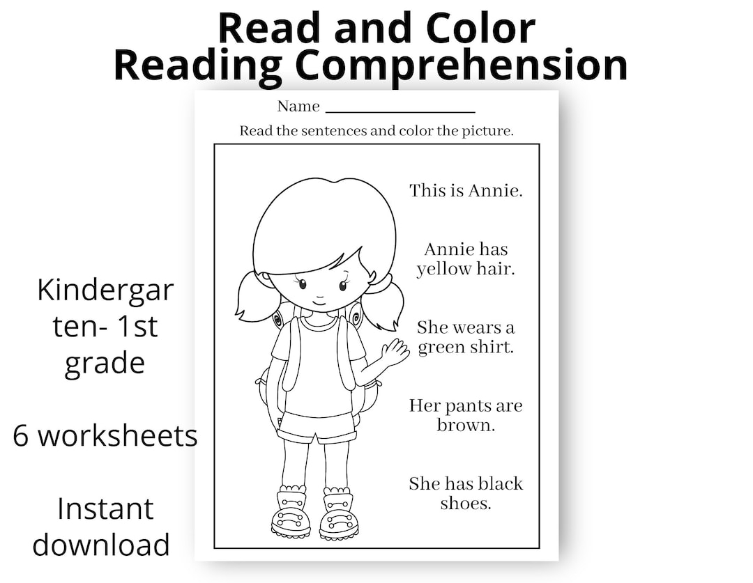 Read And Color Kindergarten First Grade Worksheets Printable Instant Download Homeschool Teacher Distance Ela Etsy Finland