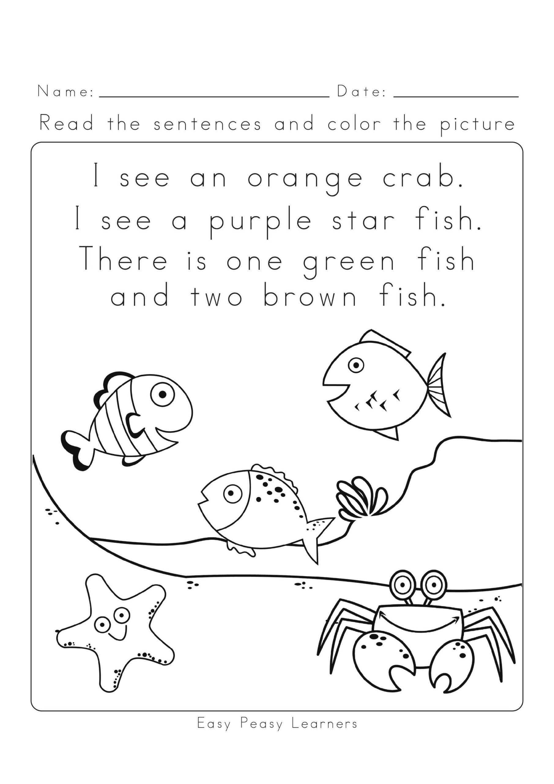 Read And Color Reading Comprehension Sight Words Worksheets 