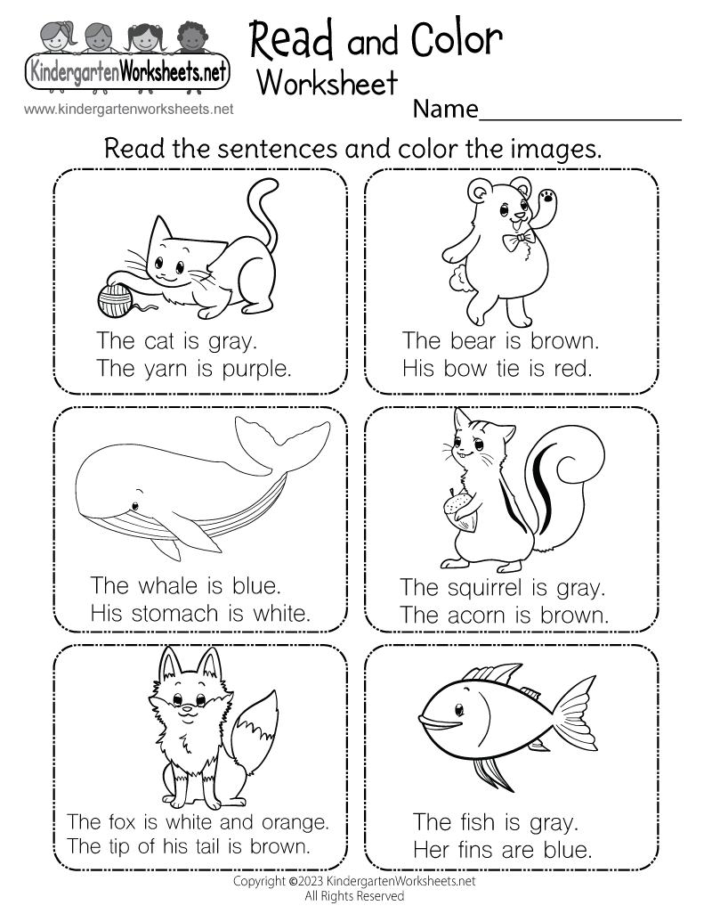 Read And Color Comprehension Worksheets