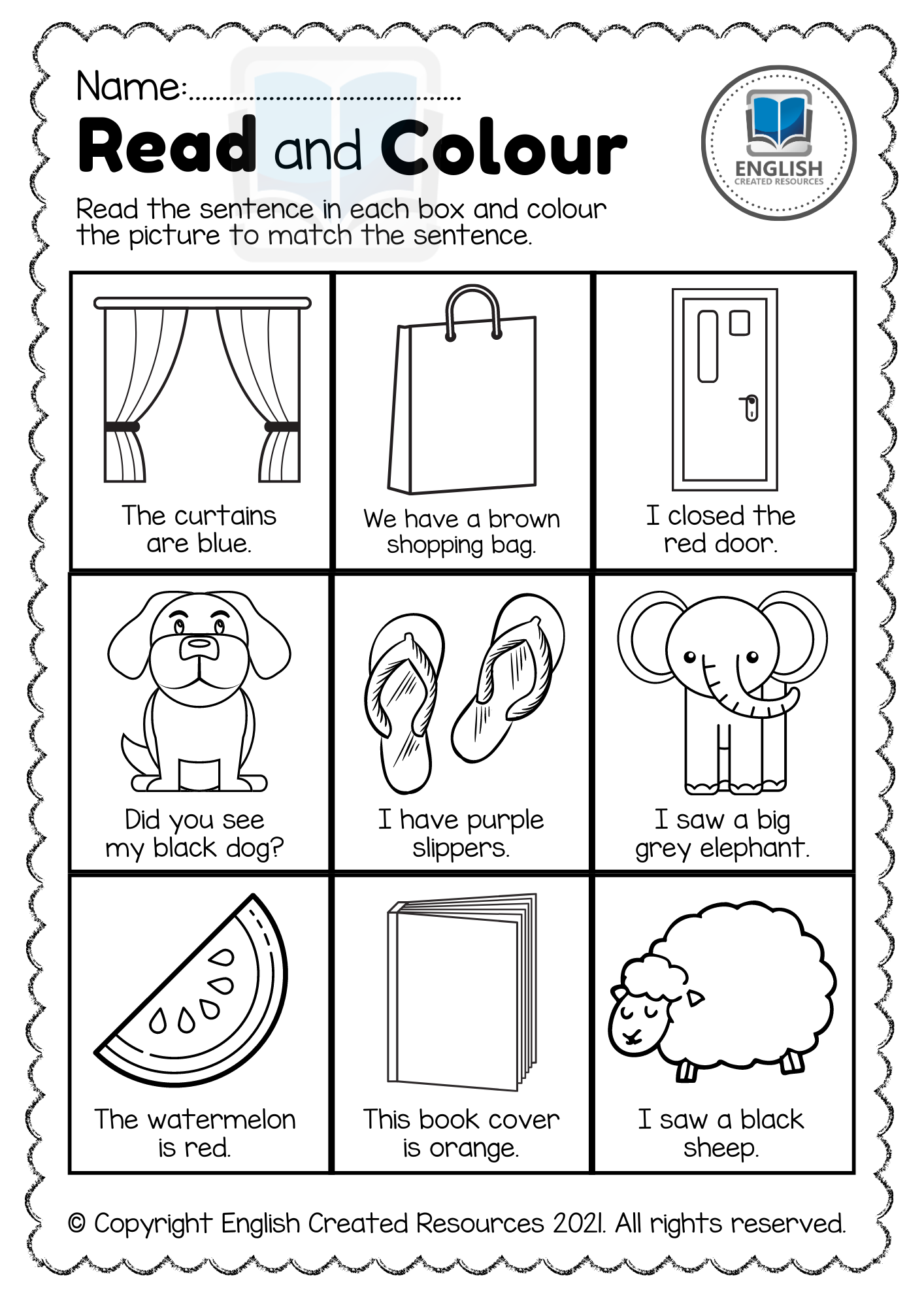 Read And Colour Worksheets KG U0026 Grade 1 English Created Resources