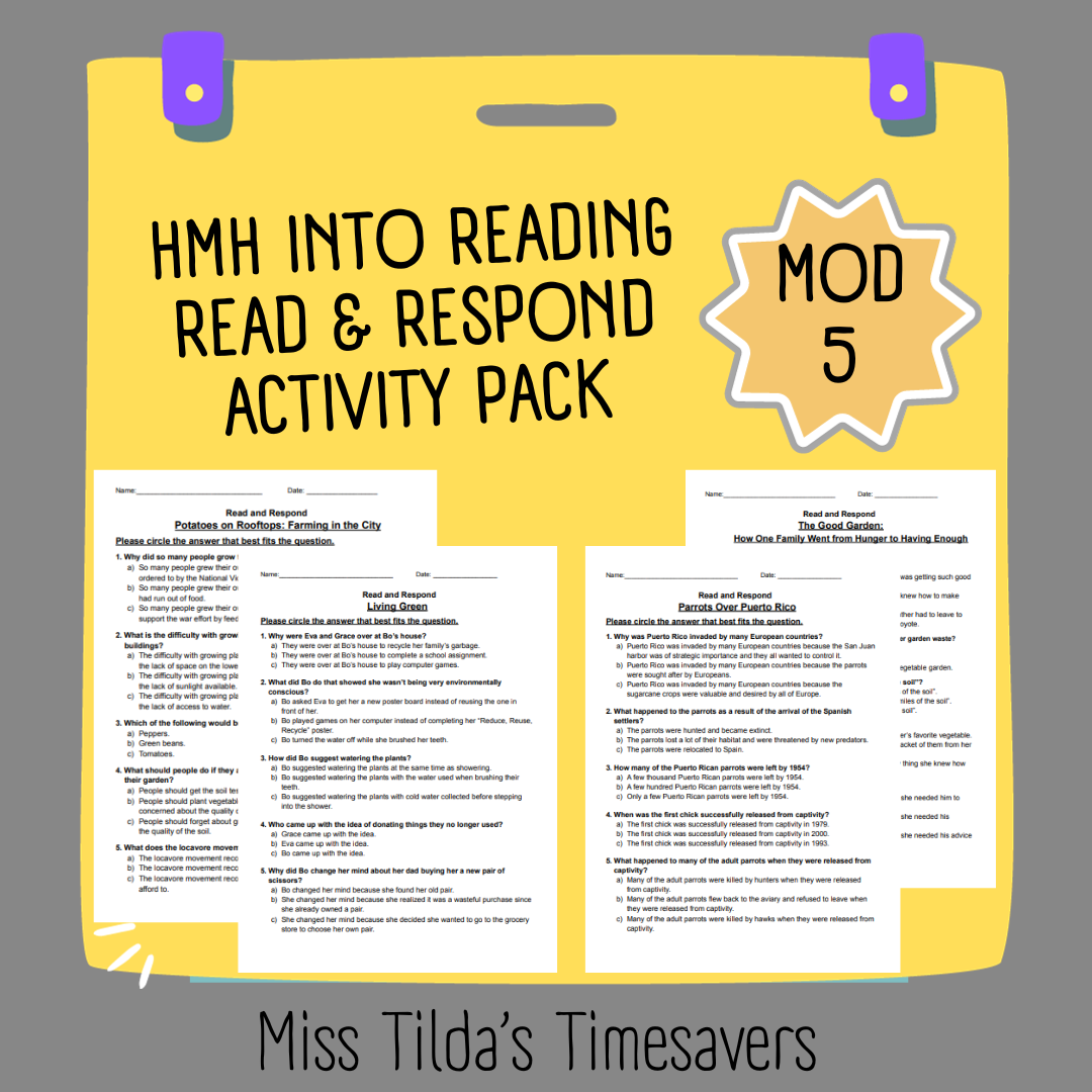 Read And Respond Activity Pack Grade 5 HMH Into Made By Teachers