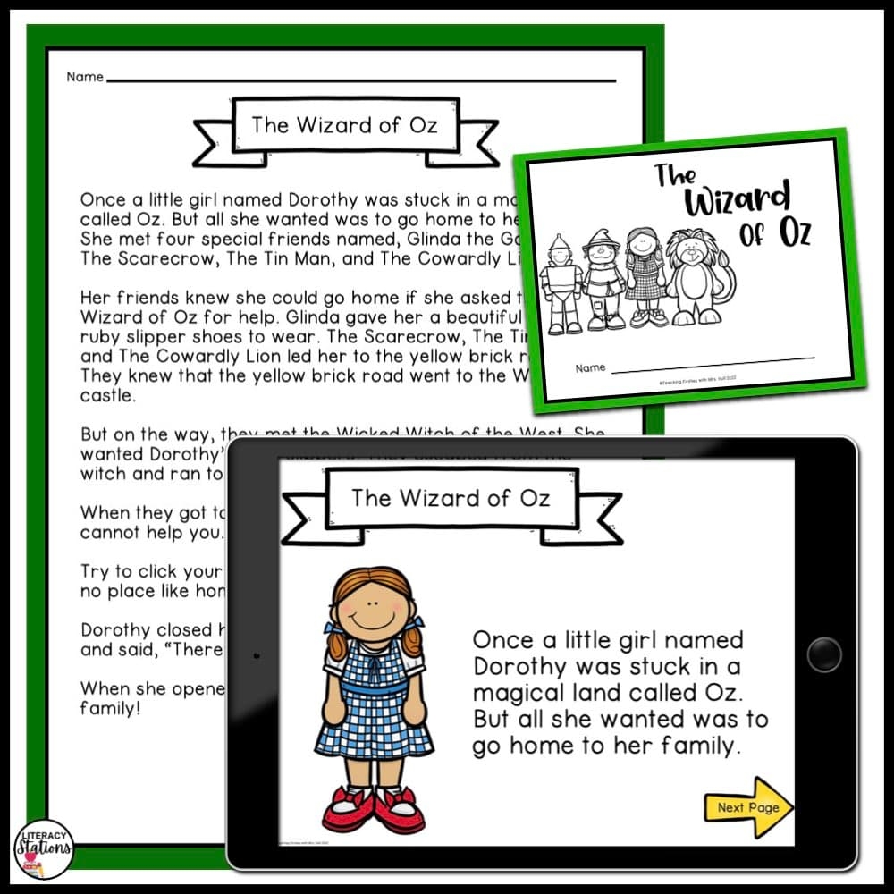 Reading Activities For The Wizard Of Oz Story Literacy Stations