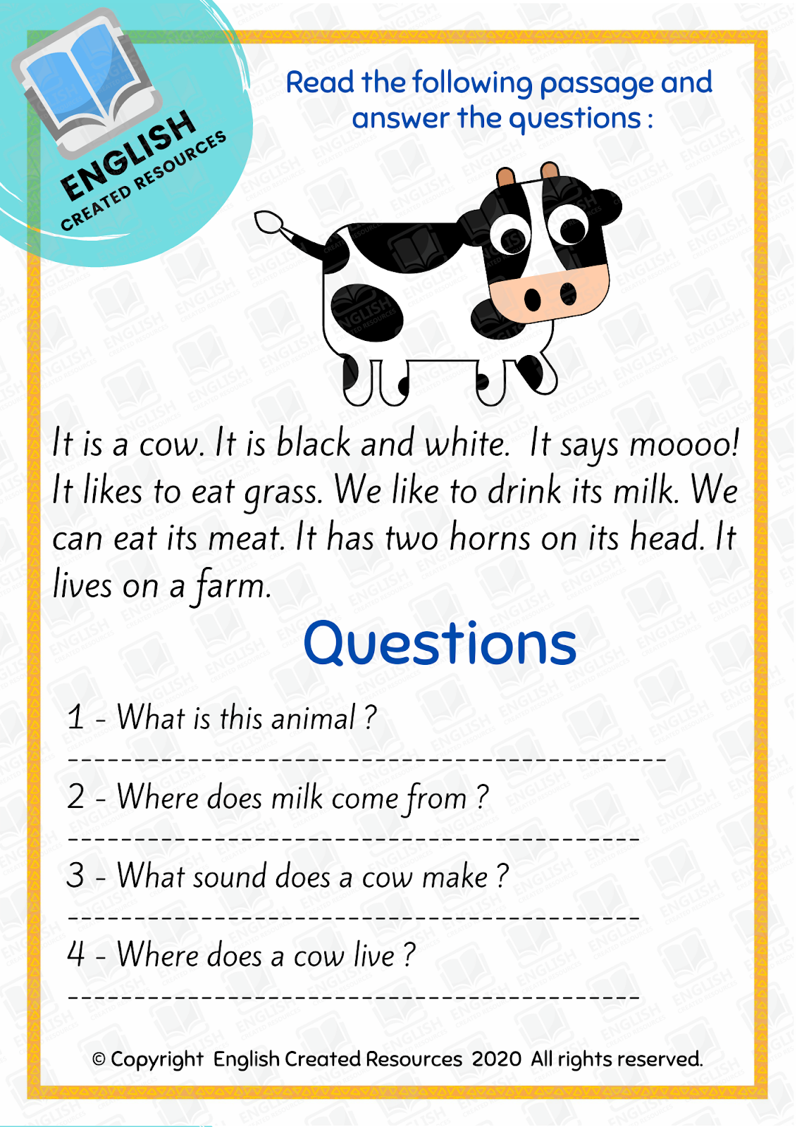 Farm Reading Comprehension Worksheets