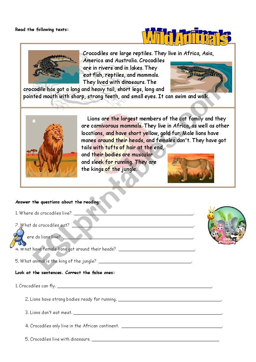 READING ANIMALS ESL Worksheet By Cosme