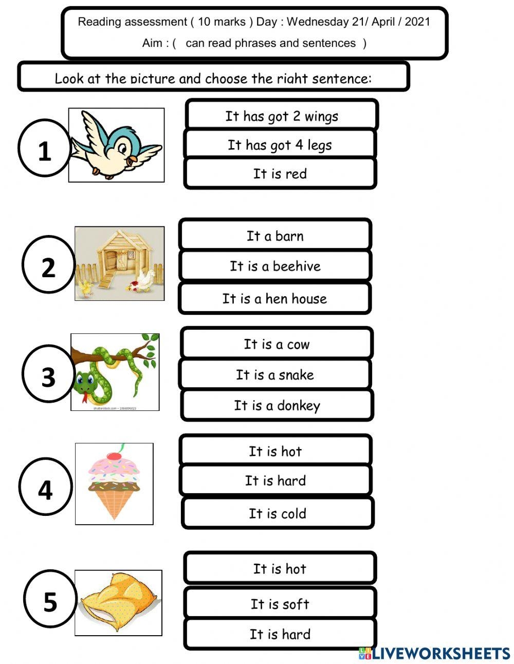 Live Worksheets Reading Comprehension Grade 1