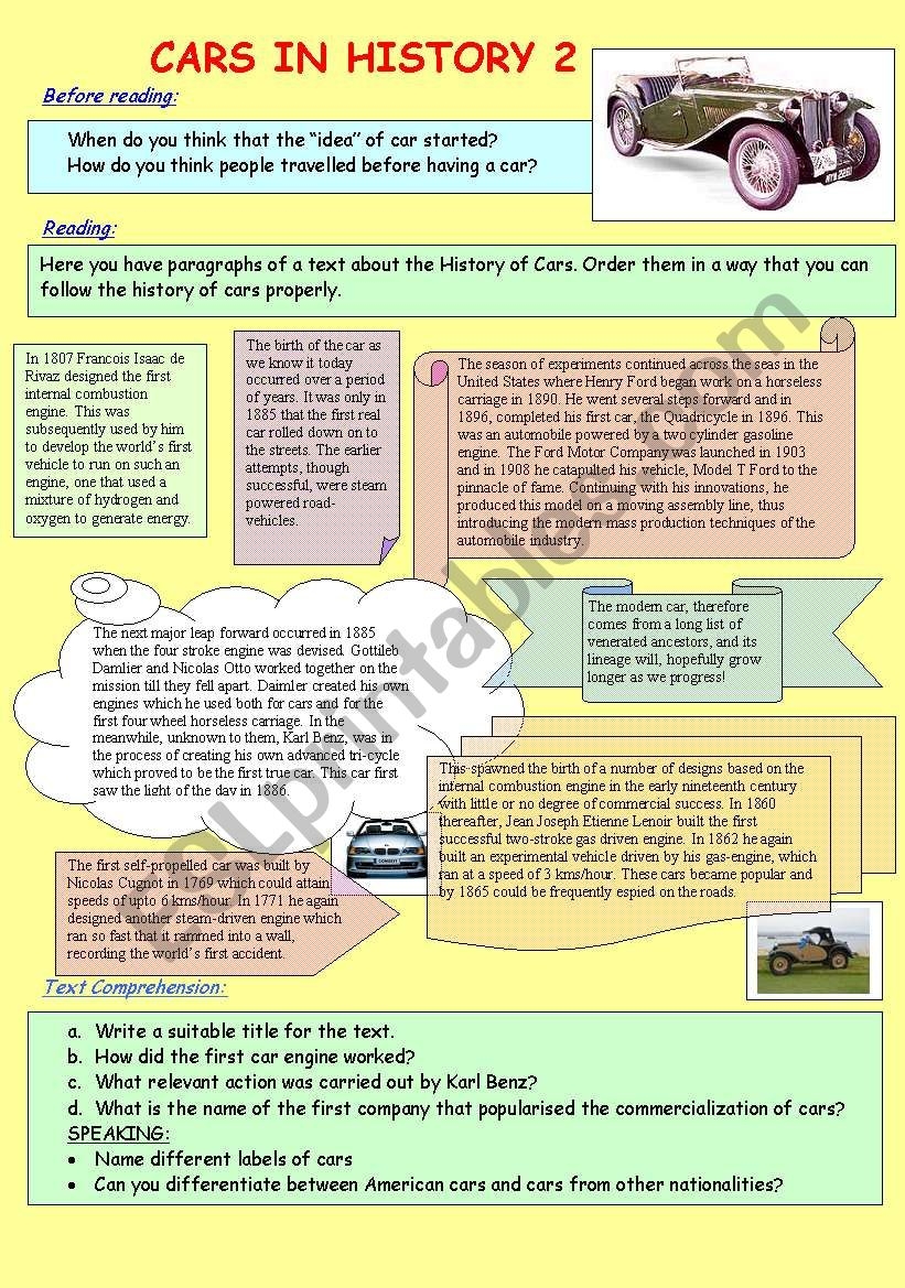 READING CARS IN HISTORY 2 2 2PAGES ESL Worksheet By Selali