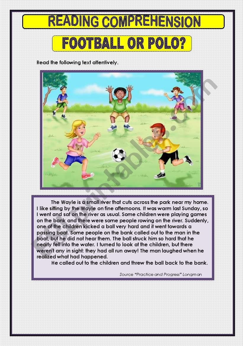 Football Reading Comprehension Worksheets Pdf