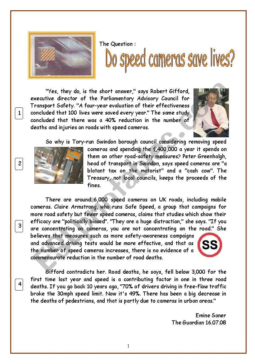 Reading Comprehension About Speed Cameras Compound Nouns In Press Article ESL Worksheet By Lilimauve