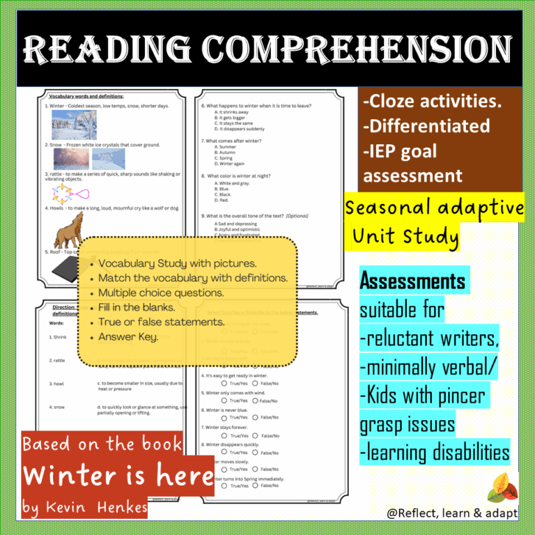 Reading Comprehension Adaptive Unit Winter Is Here Classful