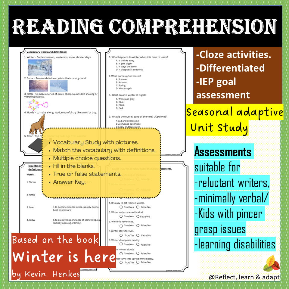 Reading Comprehension Adaptive Unit Winter Is Here Classful