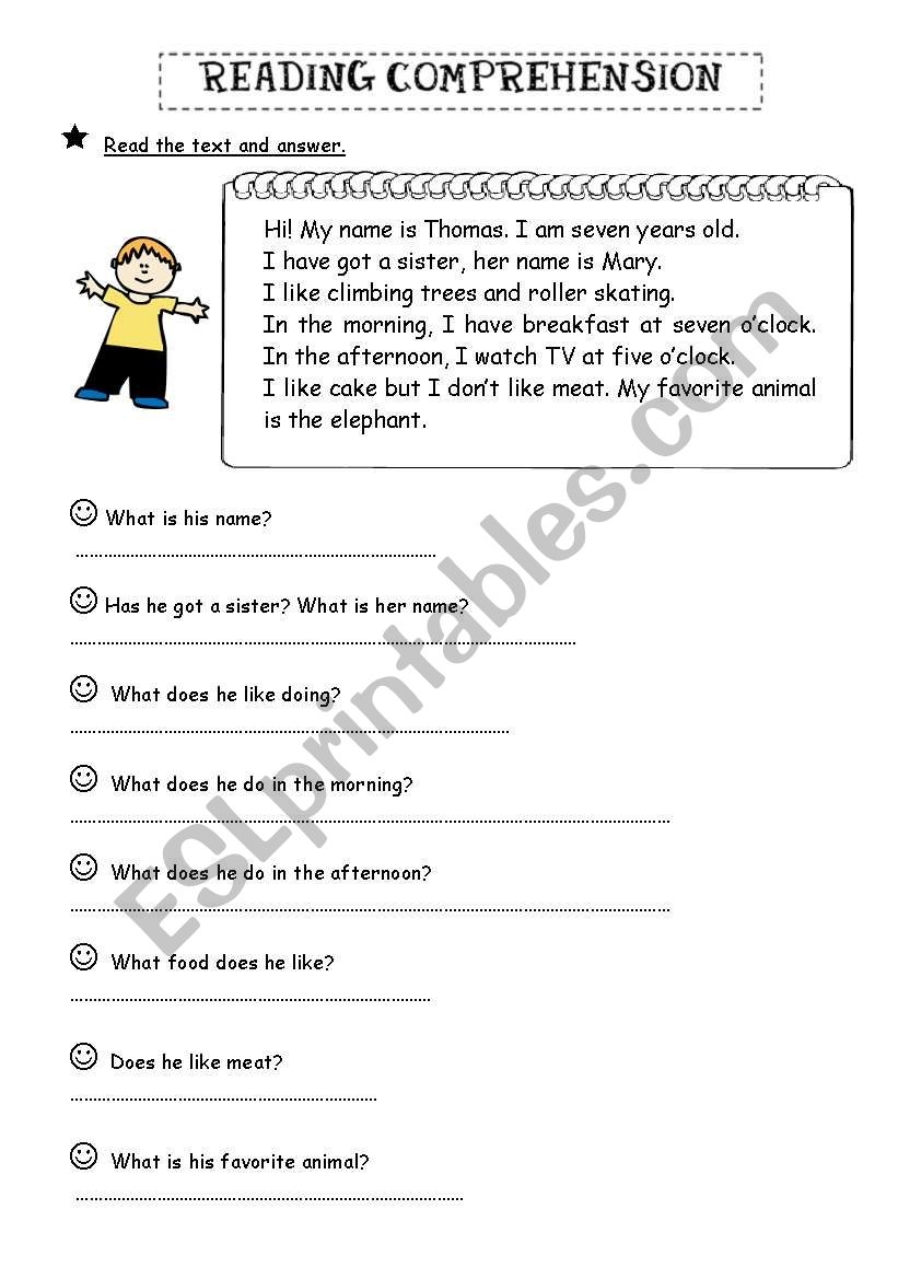 Reading Comprehension Answer Questions ESL Worksheet By Biankisth