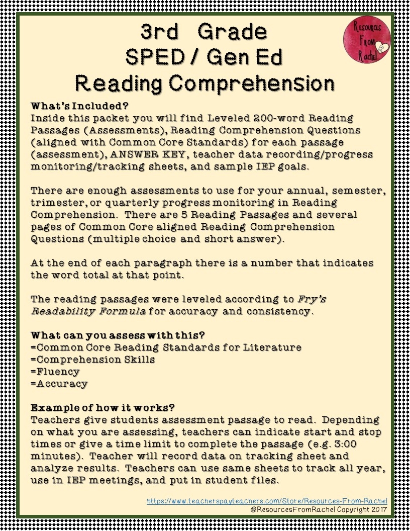 Reading Comprehension Assessments 3rd Grade Volume 3 Made By Teachers