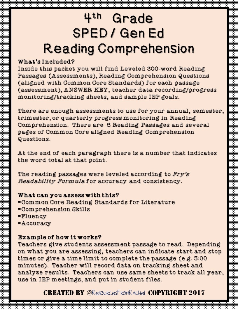 Reading Comprehension Assessments 4th Grade Volume 1 Made By Teachers