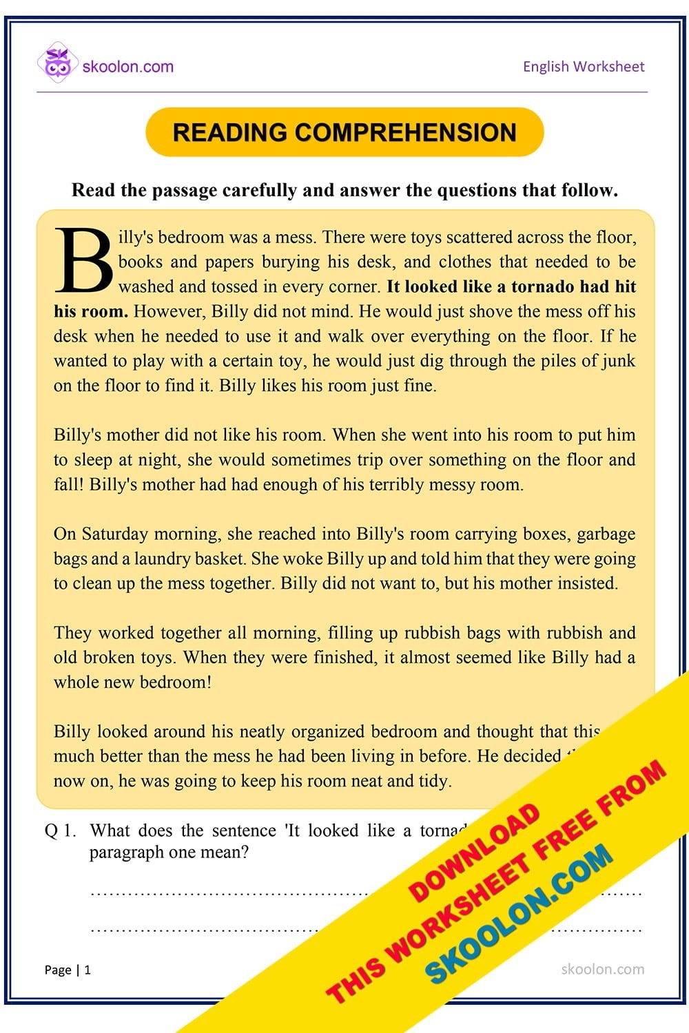 Year 4 English Reading Comprehension Worksheets