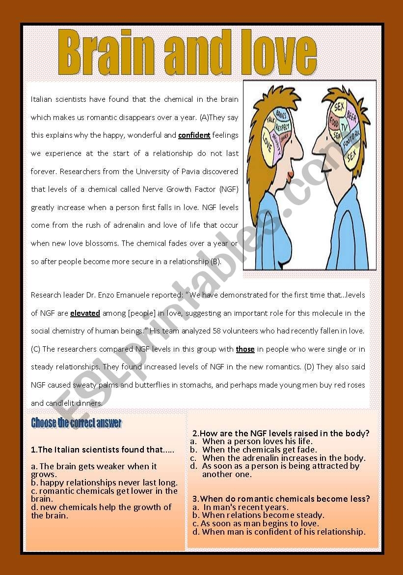 Reading Comprehension Brain And Love ESL Worksheet By Aaisha86
