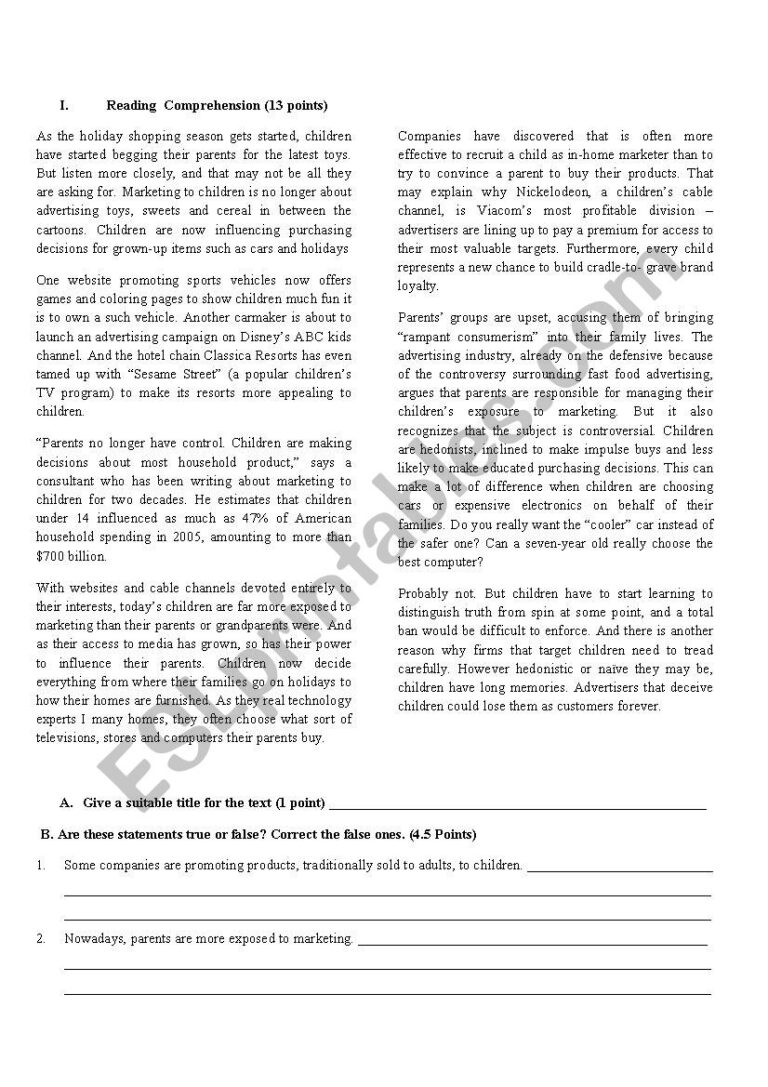 Reading Comprehension Dedicated To Business English Students ESL 